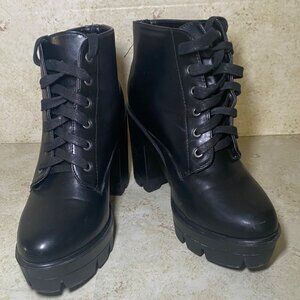 Black Platform Combat Boots Chunky Heel Lug Sole Lace Up Ankle Booties
